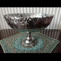 میوه خوری برنجی قدیمی و کریستال پایه برنجی