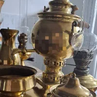 ست سماور ذغالی جنس برنجی به همراه ملزومات