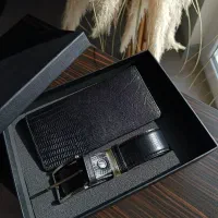 ست هدیه کیف پول کتی کمربند چرم طبیعی گاوی