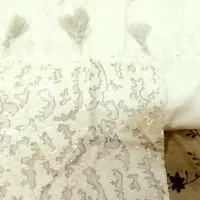 رومیزی۳سه تیکه سفیدپولک دوزی شده دولایه منگوله دار
