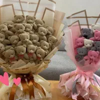 عروسک و دسته گل تدی و جوجه رنگی، بوکت رنگی