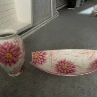 ست سرامیکی دست‌ساز طرح گل صورتی (۲ تکه)