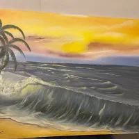 نقاشی  غروب ساحل رنگ روغن حراج ۷۰درصد