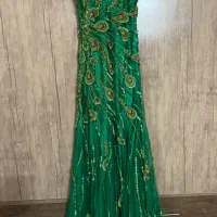 لباس مجلسی سبز یلدایی تمام کار دست طرح طاووس