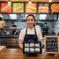 به یک خانم کانتر کار برای رستوران