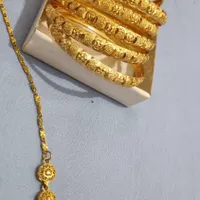 سرویس گردنبند سه طبقه گوشواره و النگو رنگ ثابت نو