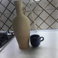 کوزه سفالی همراه لیوان سفالی