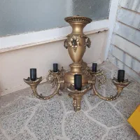 لوستر پنج شاخه تمام برنجی قدیم سنگین|لوستر و چراغ آویز|اصفهان, فجر|دیوار