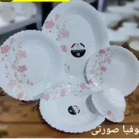 سرویس آرکوپال25پارچه6نفر مدل صوفیاصورتی شقایق سبز