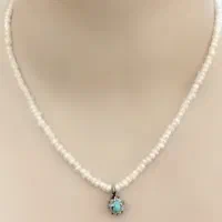 مروارید اصل قدمت دار،پلاک نقره عیار۹۲۵ فیروزه اصل