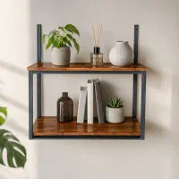 شلف دیواری دو طبقه چوب و فلز، بسیار محکم