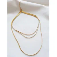 گردنبند زنجیری ساده سه ردیفه مدل طلایی مینیمال