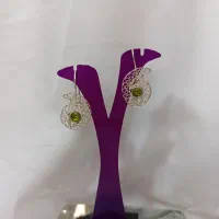 گوشواره نقره کار ملیله اصفهان نگین سبز کد ۶۰۶