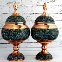 جفت قندان مسی فیروزه کوب (مس پایه دار اصفهان)