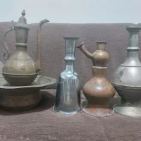 ابریق وقلیان وآفتابه ولگن مسی وبرنجی