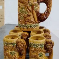 یک دست لیوان و پارچ شیر و آهوی قدیمی