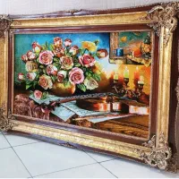 تابلو فرش ابریشم بافت تبـریـز طرح گل رز و ویالون|فرش|تهران, استاد معین|دیوار