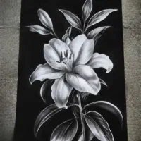 تابلو گل به سبک سیاه قلم