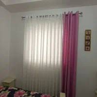 پرده حریر باپنل صورتی (کنفی) به همراه زیر پرده|پرده، رانر، رومیزی|آمل, |دیوار