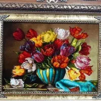 تابلو گل آهو کد 11 دستبافت و ابریشم دار