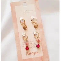 گوشواره حلقه ای آویزدار دوتایی عقیق صورتی/ارغوانی|بدلیجات|خرم‌آباد, |دیوار