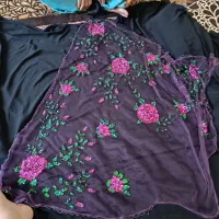 چارقد محلی دست دوز رنگ بنفش بادمجونی