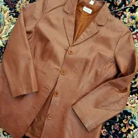 کت چرم اصل رنگ قهوه ای نو