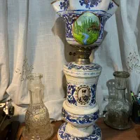 چراغ نفتی قلم آبی ناصری (قاجاری) آنتیک و بزرگ