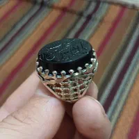 انگشتر نقره ۹۲۵ عقیق سیاه حکاکی با دست|جواهرات|شیراز, کوزه گری|دیوار