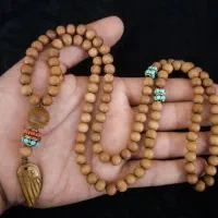 گردنبند چوب صندل هندی اصل و سنگ چشم‌ببر (نو آکبند)