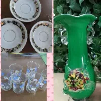 استکان نعلبکی گلدان قدیمی