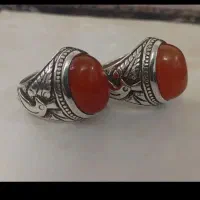 یک چفت انگشتر نقره عقیق سرخ