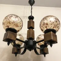 دو عدد لوستر ۴ و ۵ شعله چوبی نو