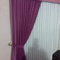 پرده حریر بنفش شیک با شال و کتیبه