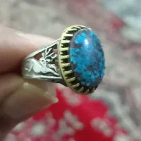 انگشترنقره دستسازفیروزه نیشابور ویاقوت کبود