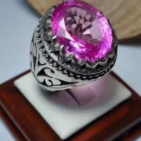 انگشتر توپاز صورتی غول‌پیکر دستساز قواره دار