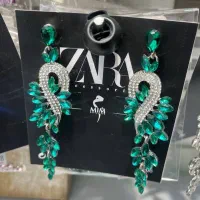 گوشواره کریستالی نگین زمردی