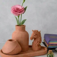 ست اسب و گلدان مراکشی و جاعودی سنگ مصنوعی طرح سفال