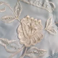روتختی گلدوزی ساتن آبی قدیمی مرواید دار
