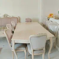 میز ناهارخوری ۸نفره فرانسوی همراه با مبلمان ست