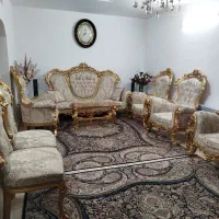 مبلمان سلطنتی ۹نفره چوب راش با ورق‌طلا