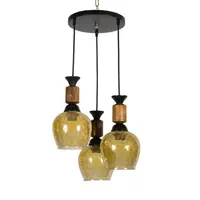 لوستر سه شاخه چوب و فلز