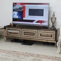 میز تلویزیون شیشه رنگ شامپاینی