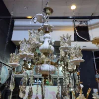 لوستر برنزی با ترکیب سرامیک|لوستر و چراغ آویز|ساوه, |دیوار