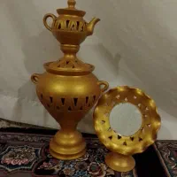 سماور و قوری سفالی با آینه سفالی