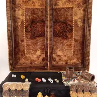 شطرنج تخته نرد ریشه چوب گردو کادویی مهره کیف تاس