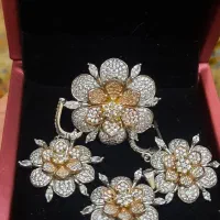 نیم ست نقره عیار۹۲۵دورنگ نقره ای ورزگلد(۳۴گرم)