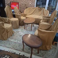 فروش مبل چوبی ۹ نفره با روکش و میز جلو مبلی و عسلی|مبلمان خانگی و میز عسلی|اهواز, ۳۰ متری|دیوار