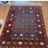 فرش دستبافت ترکمن درحد نو قرمز  چله پشم