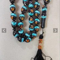 یک دسته تسبیح عتیقه فیروزه و عقیق نقره کوب اصل